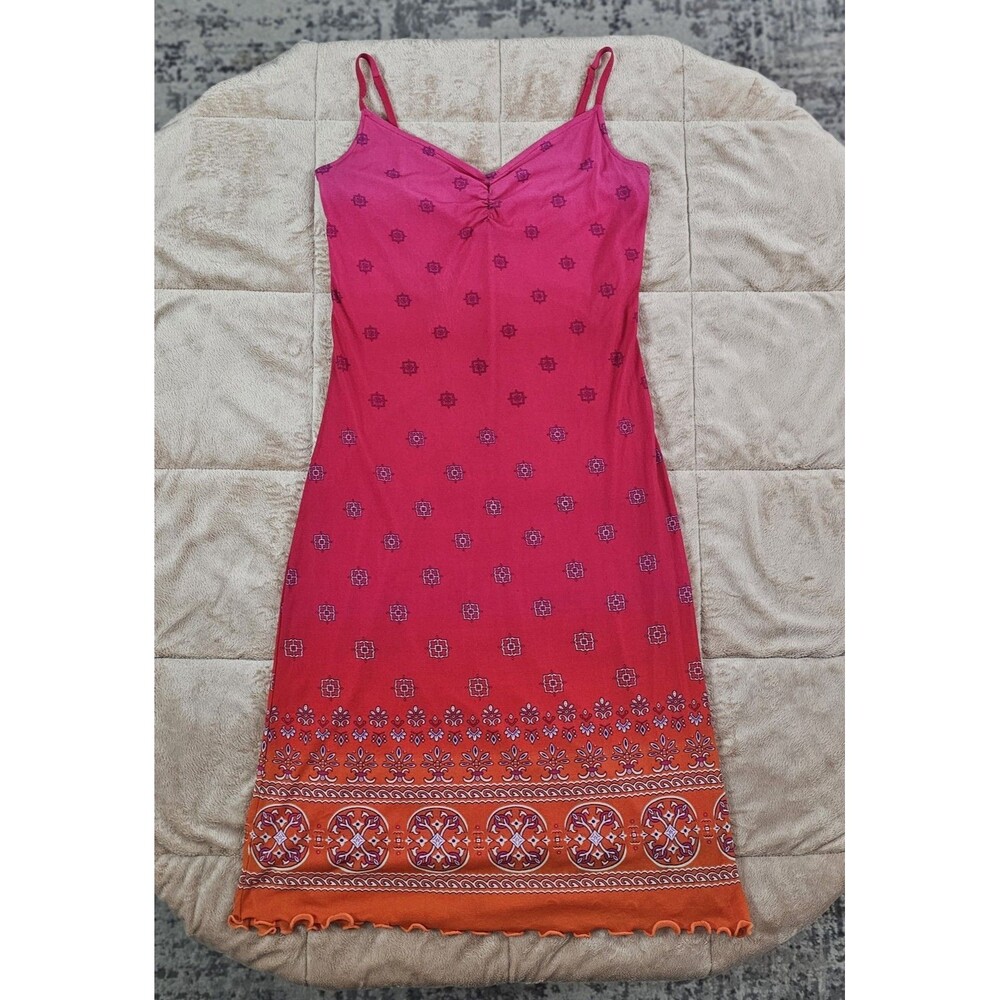 Vintage Y2K Guess Jeans Pink Orange Ombre Mesh Knee Length Slip Dress S Summer